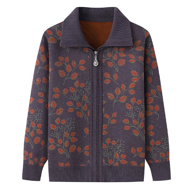 
Middle-aged and elderly women's spring and autumn sweater cardigan mother winter clothes 2024 new style elderly people plus velvet coat clothes