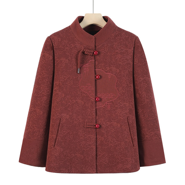 Middle-aged and elderly women's clothing grandma spring and autumn woolen coat old people new spring clothing temperament mother dress old lady clothes
