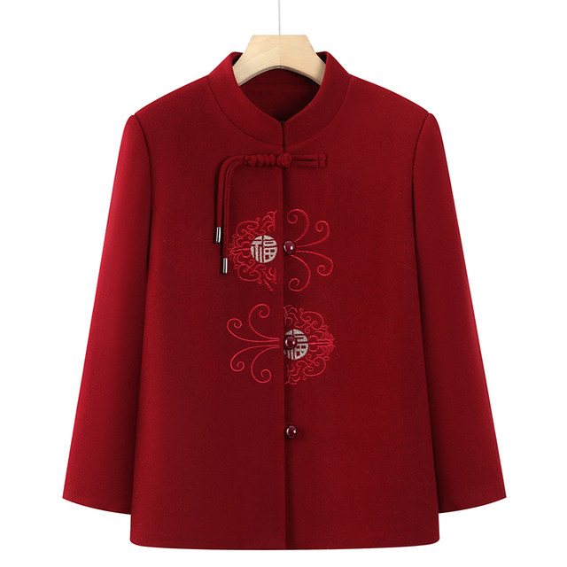 Middle-aged and elderly spring and autumn women's clothing mother's new coat grandma's clothing spring and Tang suit old lady loose fashion top
