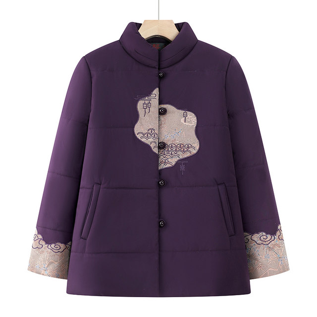 Middle-aged and elderly women's clothing, grandma's winter cotton clothing, 60 and 70 years old lady's coat, cotton-padded jacket, mother's festive cotton-padded clothing new style