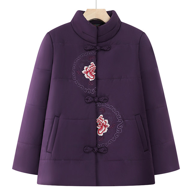 Grandma plus velvet thickened cotton jacket middle-aged and elderly wife winter clothes female mother warm cotton clothes short festive jacket
