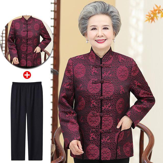 Middle-aged and elderly women's autumn clothes, grandma's Tang suit jacket, 60-year-old and 70-year-old mother's wedding, birthday dress, senior citizen's top