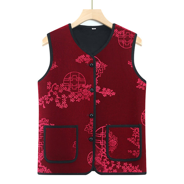 Grandma's vest, mother's outfit, new style, middle-aged and elderly loose vest, soft all-in-one velvet thickened vest for women