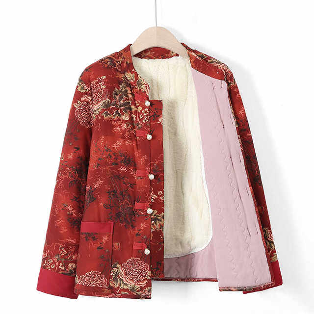 Middle-aged and elderly women's clothing, mother's clothing, velvet cotton coats, women's autumn and winter new style grandma's warm little flower jackets, clothes for the elderly