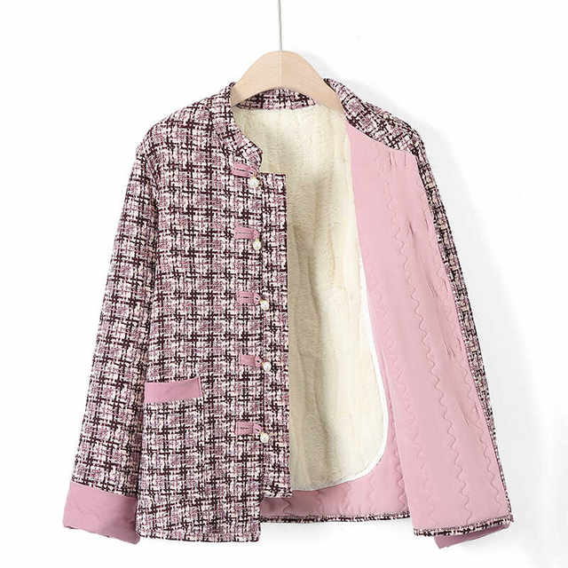 Middle-aged and elderly women's clothing, mother's clothing, velvet cotton coats, women's autumn and winter new style grandma's warm little flower jackets, clothes for the elderly