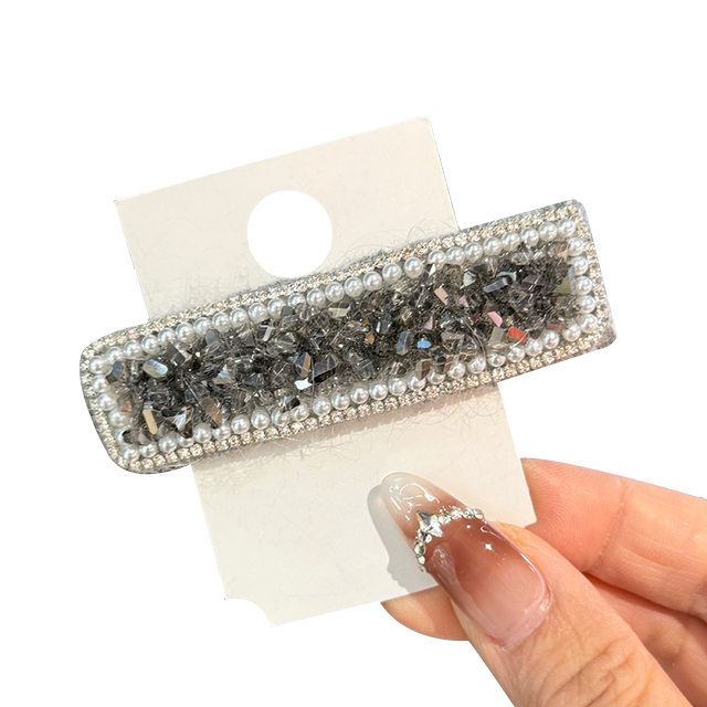 Gray mohair rhinestone hair clip, high-end side bangs, forehead broken hair clip, hair clip, exquisite BB clip