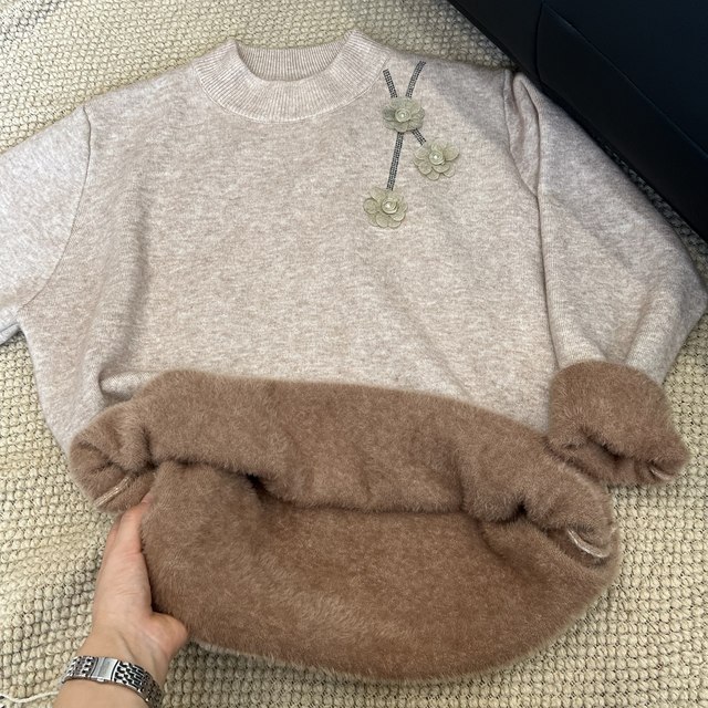 Fashionable mother's new style winter velvet thickened top with middle-aged and elderly women's half turtleneck warm and versatile sweater