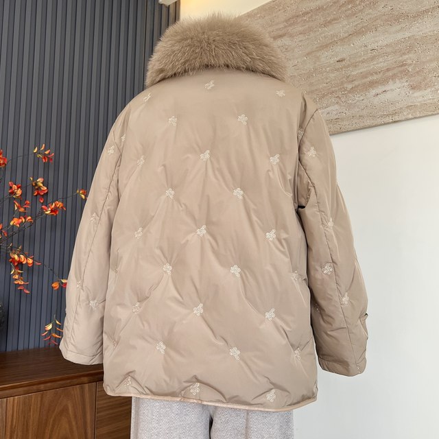 Fashionable Mommy Wear New Mid-Length Fur Collar Down Jacket Winter Cardigan Middle-aged and Old Women Warm 90 White Duck Down Jacket