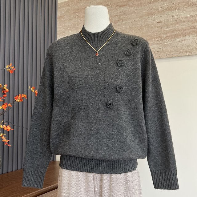 Fashion new mother's clothing autumn and winter thickened sweater tops middle-aged and elderly women's half turtleneck warm and versatile sweater