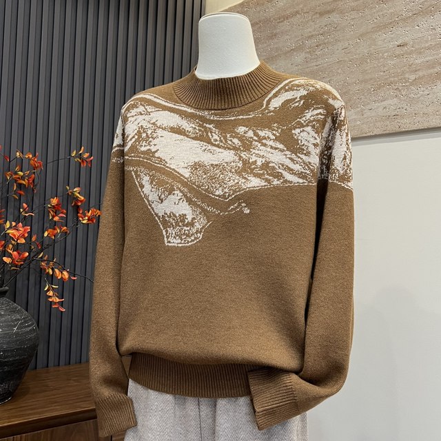 Fashionable and foreign-style new mother's knitted sweater, half turtleneck top, middle-aged and elderly women's all-in-one velvet warm sweater