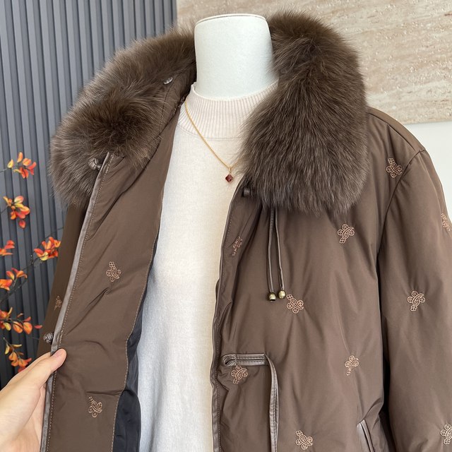 Fashionable Mommy Wear New Mid-Length Fur Collar Down Jacket Winter Cardigan Middle-aged and Old Women Warm 90 White Duck Down Jacket