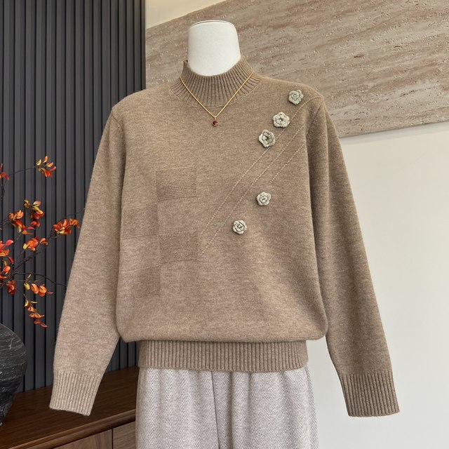 Fashion new mother's clothing autumn and winter thickened sweater tops middle-aged and elderly women's half turtleneck warm and versatile sweater