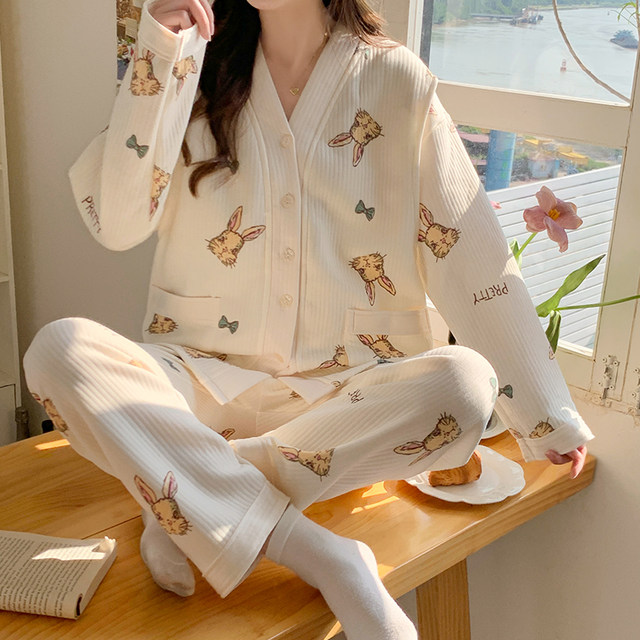 Autumn and winter air cotton confinement clothes spring and autumn pure cotton February 3 postpartum pregnant women pajamas breastfeeding and breastfeeding