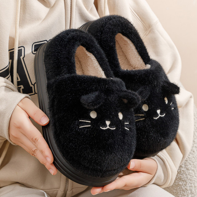 Cotton slippers for women 2025 new style with plush warm autumn and winter confinement shoes for couples indoor home men's thick soles