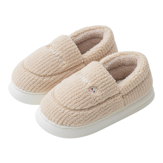 Autumn and winter new style postpartum shoes with heel, October and November, velvet warm thick-soled non-slip cotton slippers for women