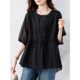 Black short-sleeved shirt for women in 2025 summer new fashion large size loose belly-covering chiffon shirt top
