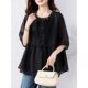 Black short-sleeved shirt for women in 2025 summer new fashion large size loose belly-covering chiffon shirt top
