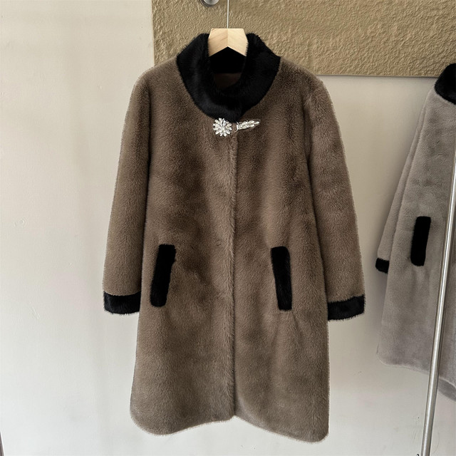 Fashionable mother's clothing imitation mink velvet coat middle-aged women's clothing autumn and winter style large size fur one-piece fur coat