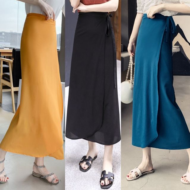 One-piece skirt for women in autumn and winter new retro high-waist solid color wrap skirt tied large hem skirt to make them look slim summer long skirt
