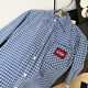 
le rouge Zhou Meimei Retro Academy Blue and White Plaid Lace Spliced ​​Label Drawstring Stand Collar Sunscreen Shirt