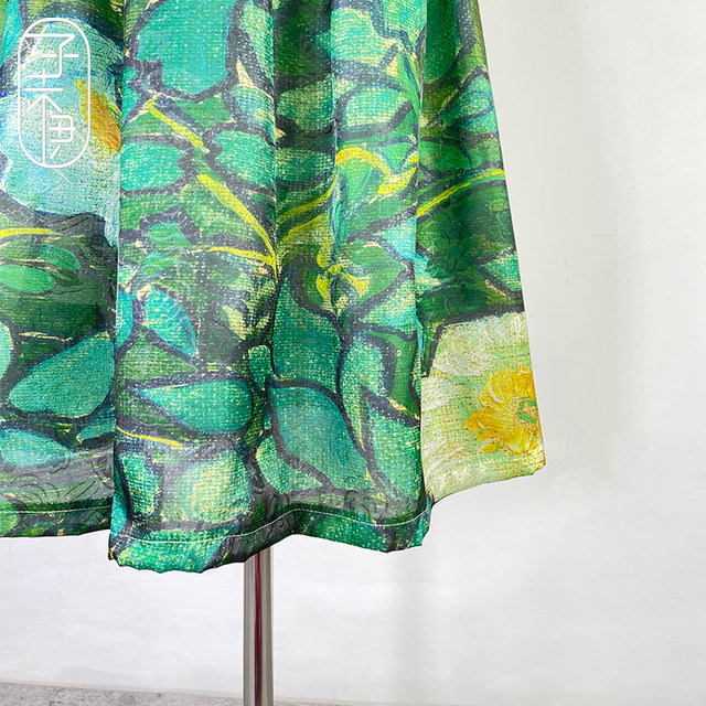 Zi Weiyi original printed A -line green umbrella skirt spring and autumn color summer women's puffy skirt retro high waist skirt
