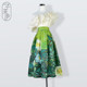 Zi Weiyi original printed A -line green umbrella skirt spring and autumn color summer women's puffy skirt retro high waist skirt
