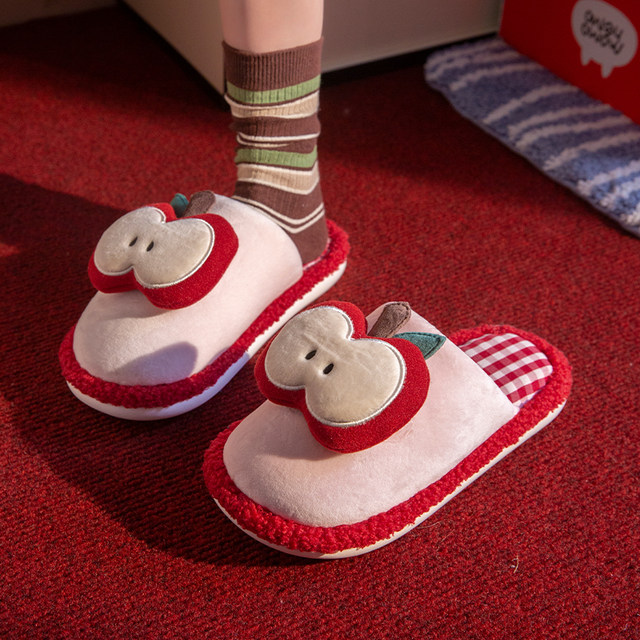 
Apple children's cotton slippers for girls in autumn and winter 2025 new indoor home warm cartoon fur slippers for boys