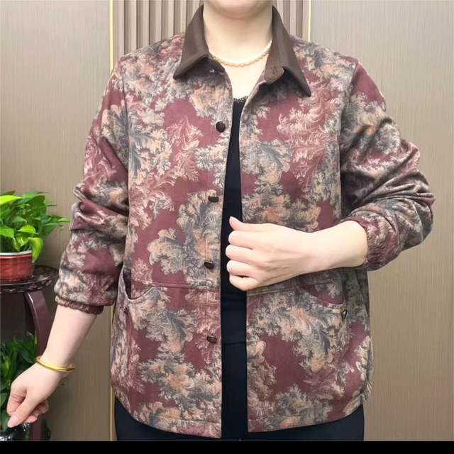 
2025 new autumn mother's clothing lapel floral long-sleeved jacket fashionable middle-aged and elderly women's tops