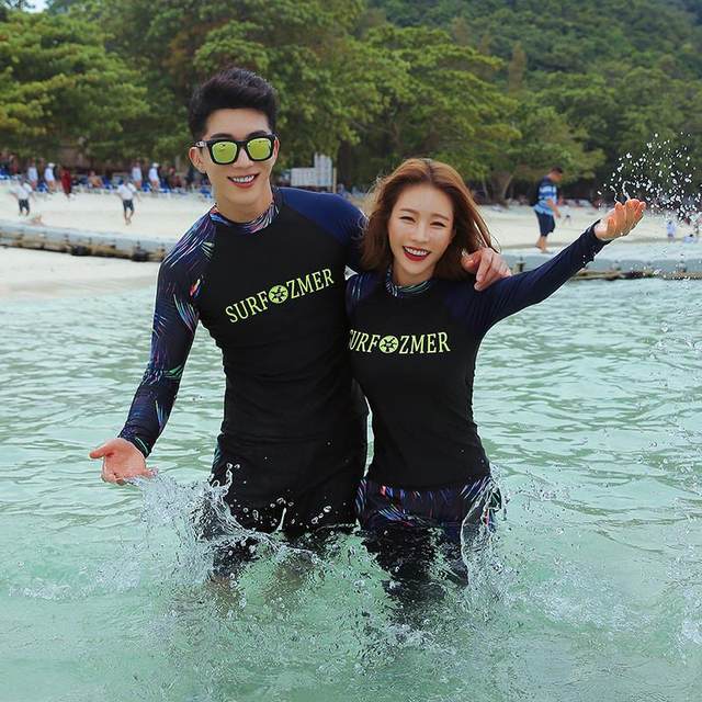 
Couple sun protection diving suits for women, split slimming men, jellyfish suits, snorkeling, surfing, long sleeves, trousers, skirt style conservative swimsuit