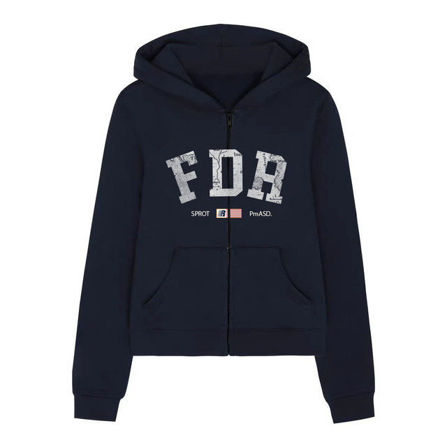 FDR official store American retro logo printed zipper sweatshirt for women in spring and autumn slim top cardigan jacket
