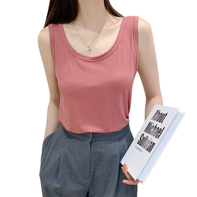 Modal suspender vest female summer sleeveless round neck slimming versatile fat mm large size outside wearing bottom shirt
