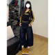 Large size fat mm American back embroidered scimitar pants jeans for women's summer new wide-leg cropped pants shorts