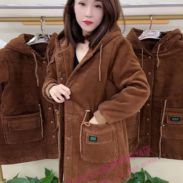 Middle-aged and elderly mothers' chenille cotton coats for women 2025 new autumn and winter loose mid-length corduroy coats