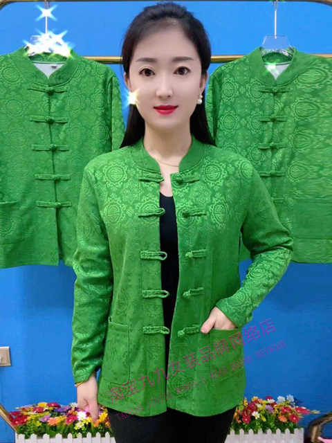 Retro Tang suit cardigan jacket for women with placket spring fashionable jacquard and fashionable middle-aged and elderly mothers loose top
