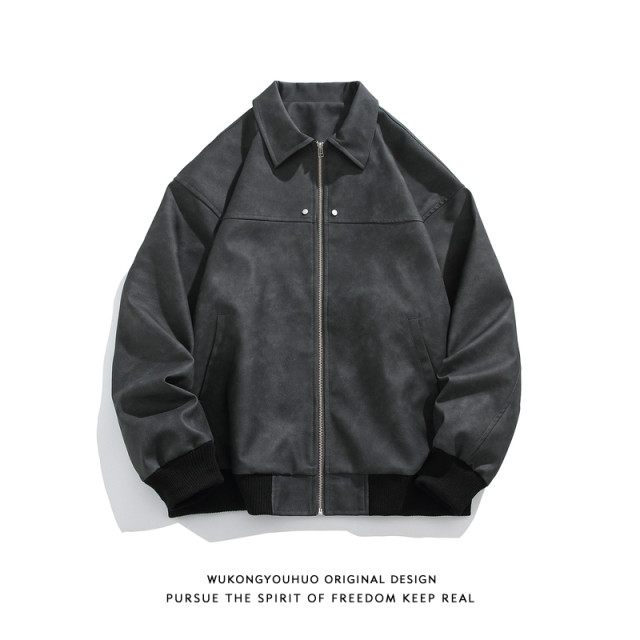 Wukong is in stock American retro brown lapel leather jacket men's Maillard high-end suede couple jacket