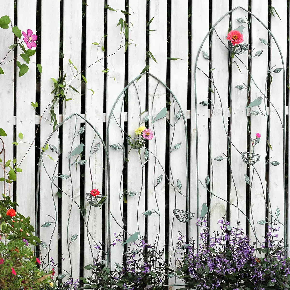 欧式做旧铁艺小鸟巢爬藤架子花支架户外屏风植物爬藤