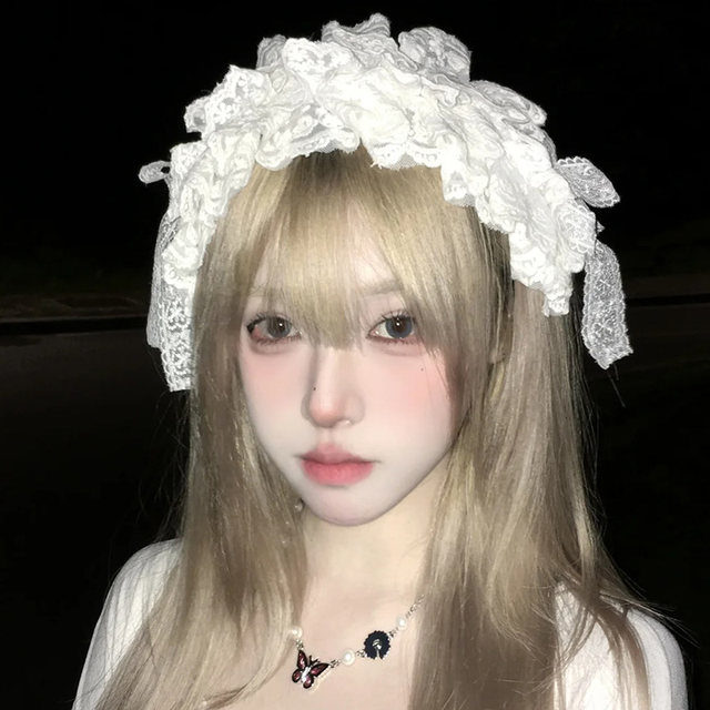 Elegant white lace lolita hair accessories for women cute sweet lolita headdress generation color lolita maid hair belt