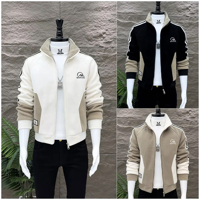 Winter new men's jacket jacket plus velvet thickened and warm fashion Korean version slimming stand -up collar versatile tide top