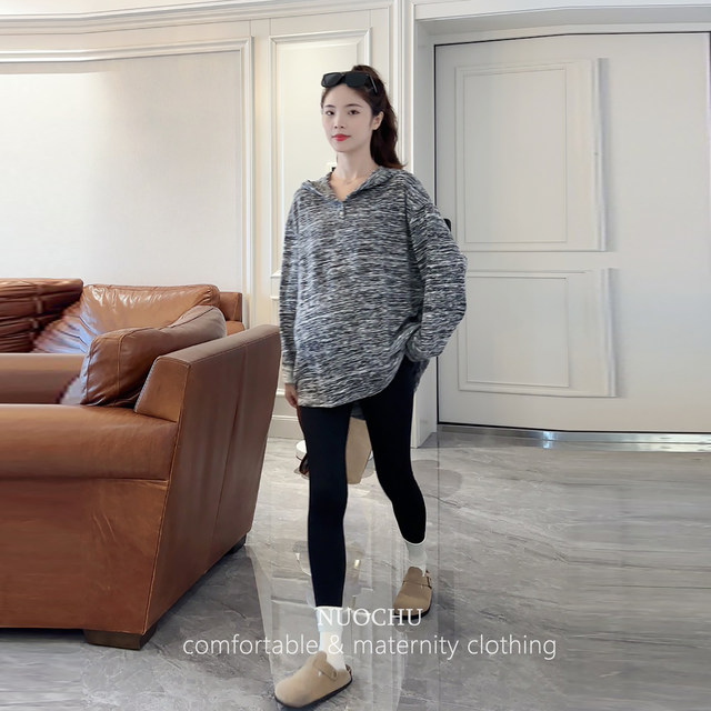 Lazy style hoodie~Pregnant women's autumn new simple and versatile three-button fashion long-sleeved T-shirt casual top trend