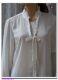 Spring and summer black and white stand collar tie ribbon straight commuter women long sleeve chiffon shirt thin shirt flared sleeves