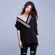 Fei Color European Station Lazy Loose Large Size Long Sleeve Pullover Mid-Length Black Low Large V-Neck Sweater Knitwear for Women