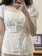 2023 summer new bm pure desire white three-button waist-hugging shirt lace lace V-neck short-sleeved top for women
