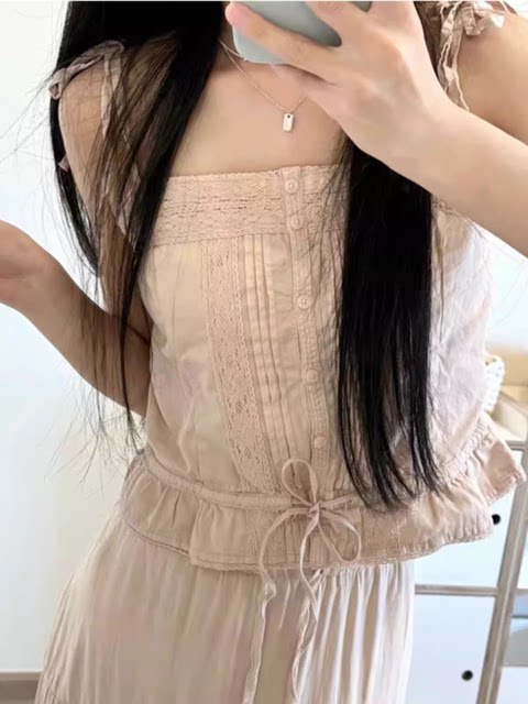 Brandy Bm Women's New American Pink Lace Lace Lace Vest Women's Pure Cotton Outdoor Short Top