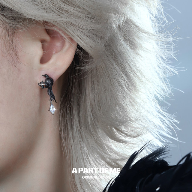 Raven series original 925 silver needle crow earrings niche design high-end dark style sweet and cool hot girl earrings