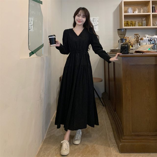 Fat mm Korean retro chic cotton and linen dress women's new tall maxi skirt to ankle slimming A-line skirt