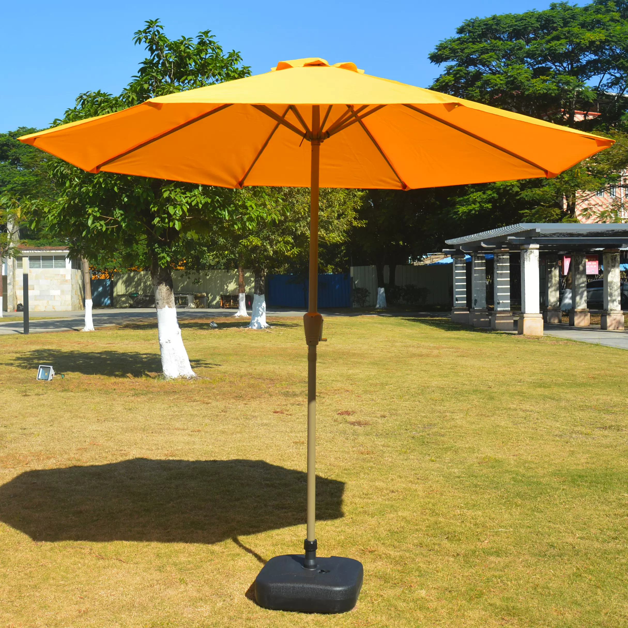 户外遮阳伞庭院伞太阳伞中柱铁木柱伞橙橘黄色