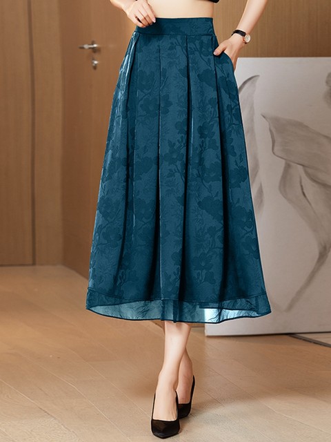 Xiangyunsha skirt women's summer mid-length national style skirt spring and autumn mother's a-line black silk skirt large size