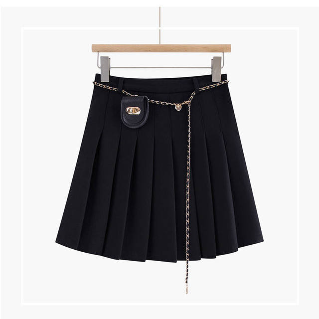 Pleated skirt Female retro school autumn and winter solid Korean version of the sweet lace, high waist defense light A -line short skirt