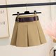 Maillard skirt for women's autumn new American miniskirt with leather belt Hong Kong style retro brown pleated skirt