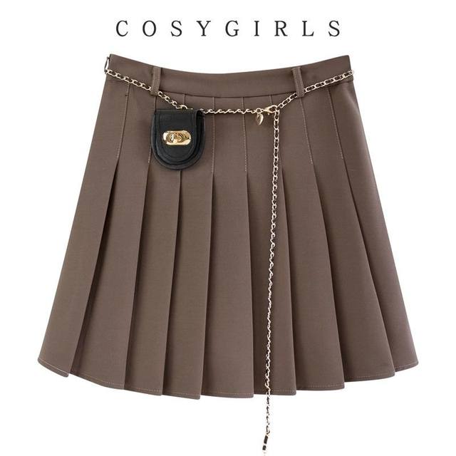 Pleated skirt Female retro school autumn and winter solid Korean version of the sweet lace, high waist defense light A -line short skirt